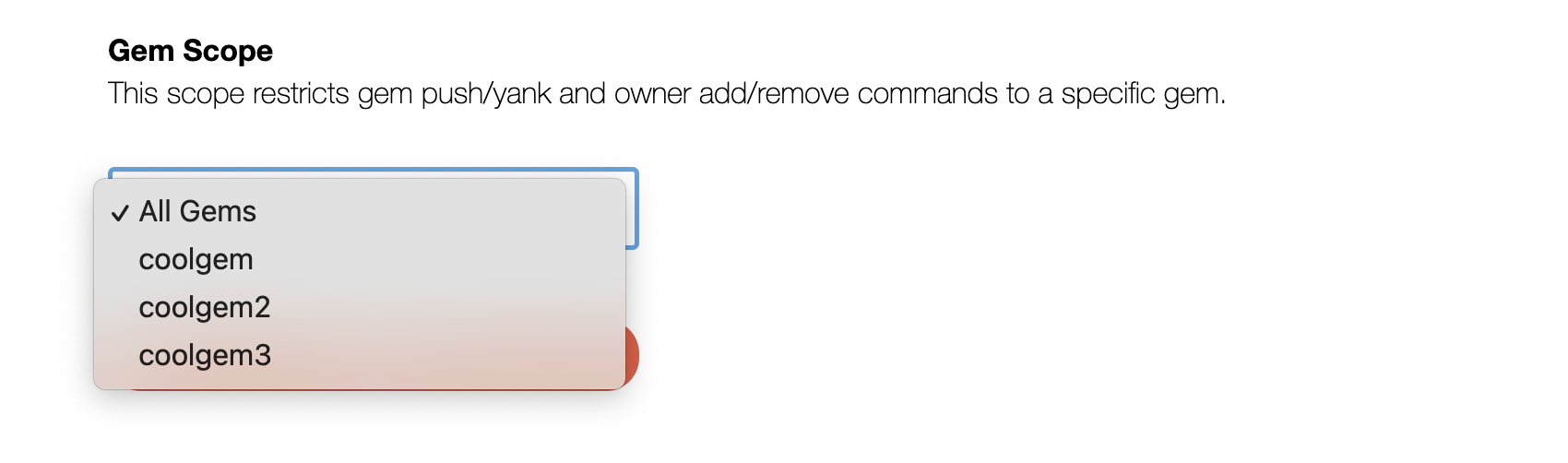 New API key with gem scope