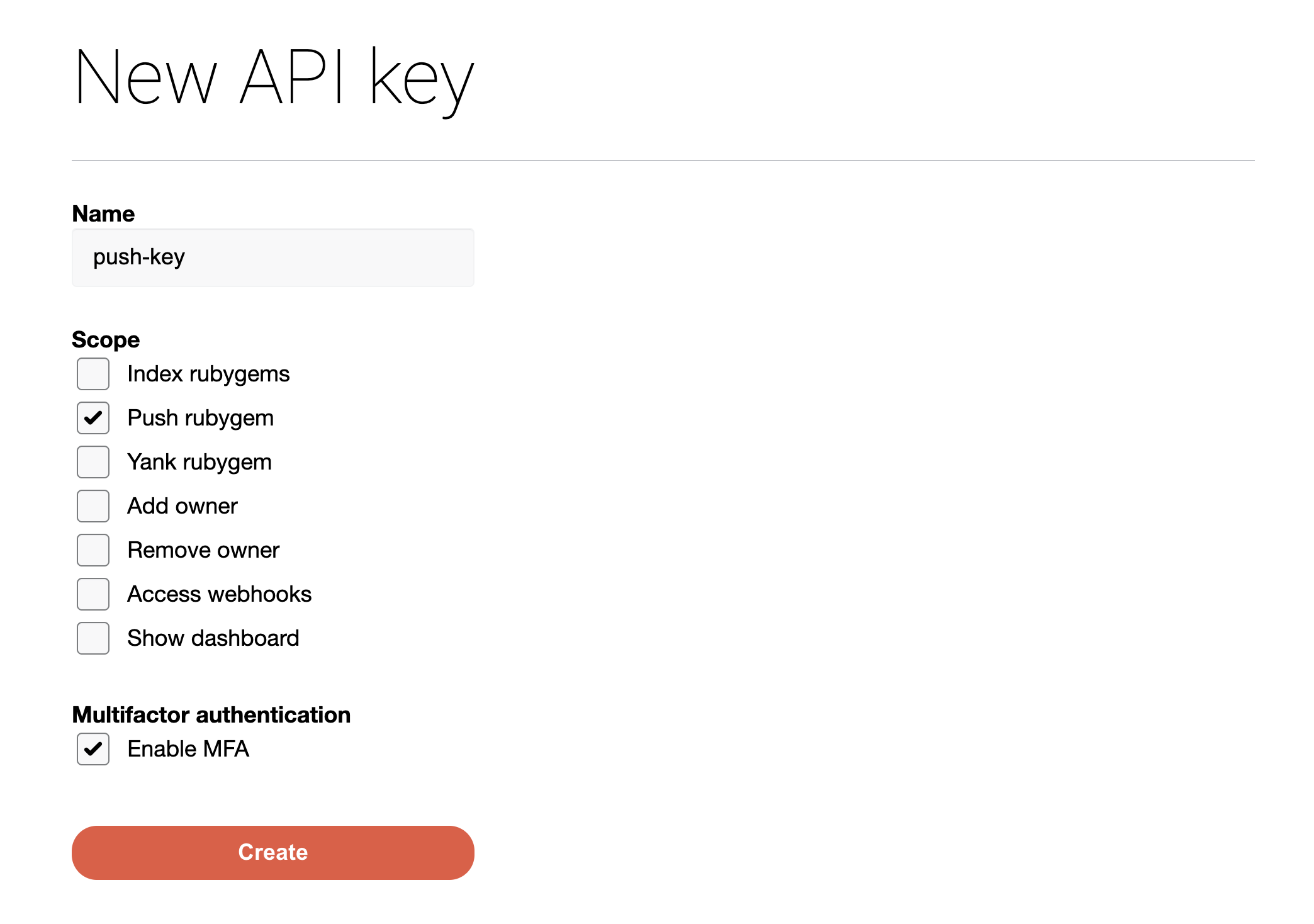 New API key with MFA enabled