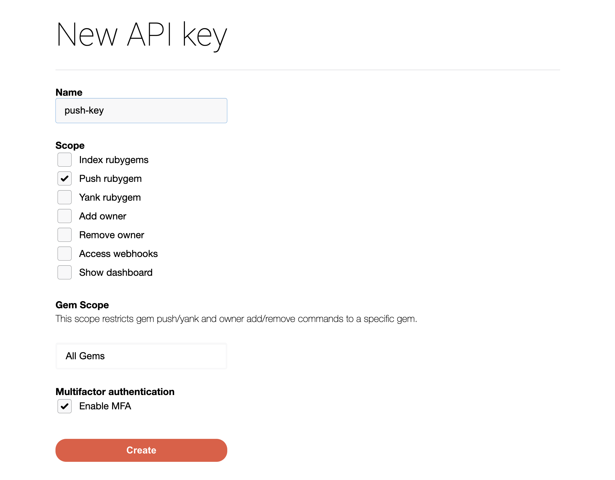 New API key with MFA enabled