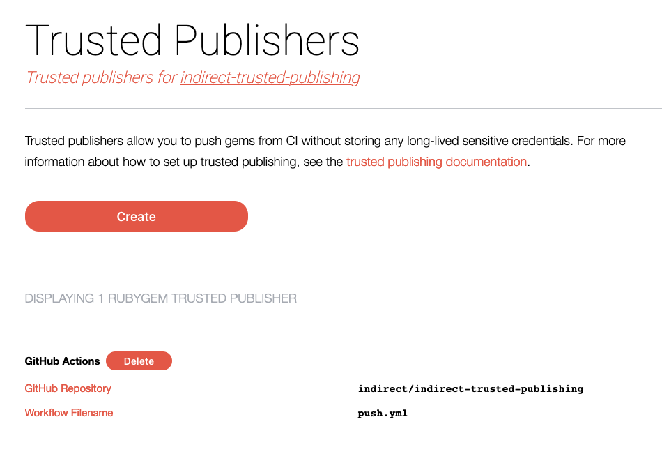 List of configured gem trusted publishers